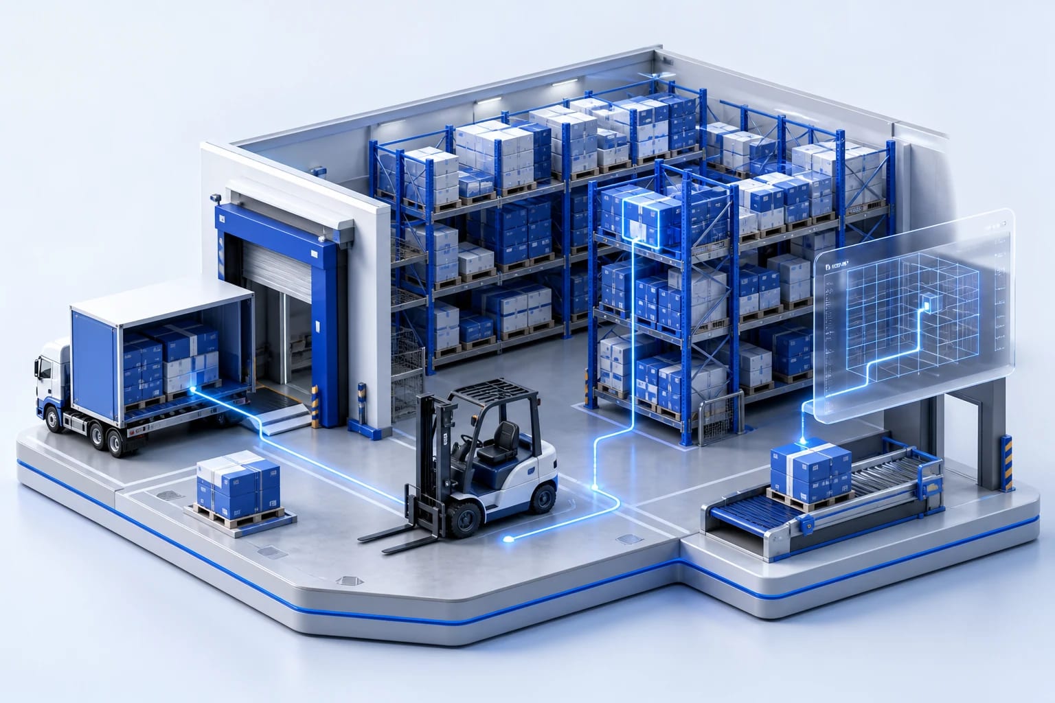 Logistica e distribuzione: Depositi, ubicazioni e movimenti: il percorso del materiale diventa leggibile. Beni, contesto e attività sono collegati nella stessa scena.