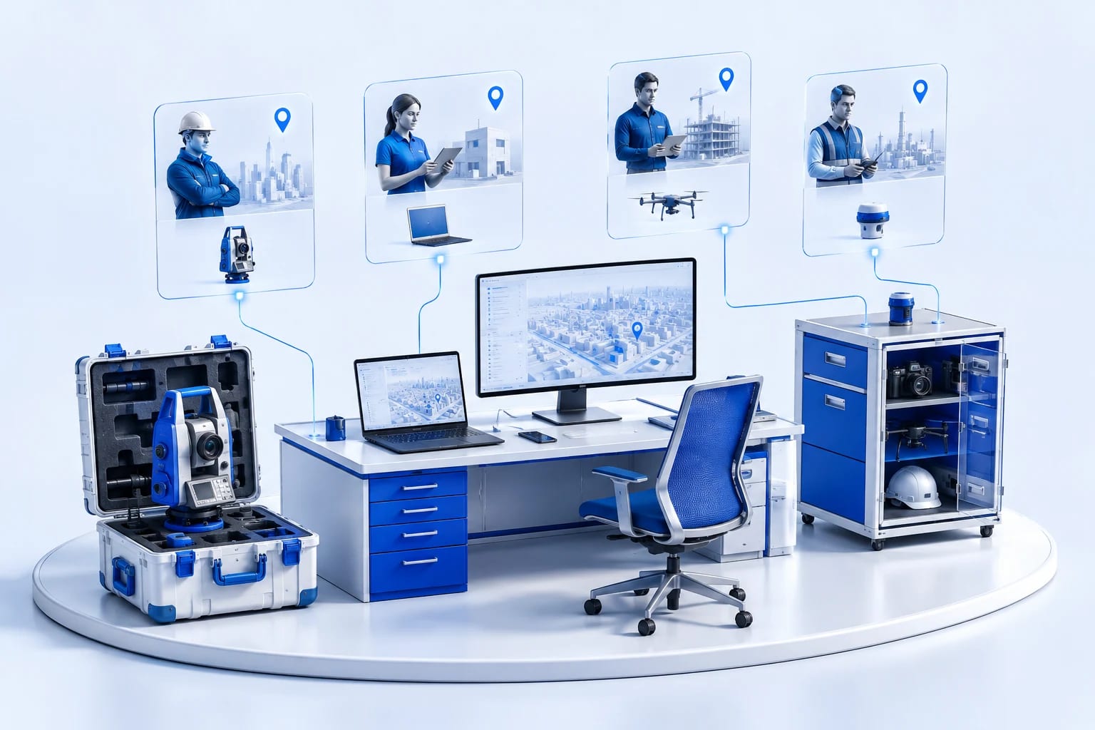 Servizi e professionisti: Computer, strumenti e materiali: più ordine nelle dotazioni del team. Beni, contesto e attività sono collegati nella stessa scena.
